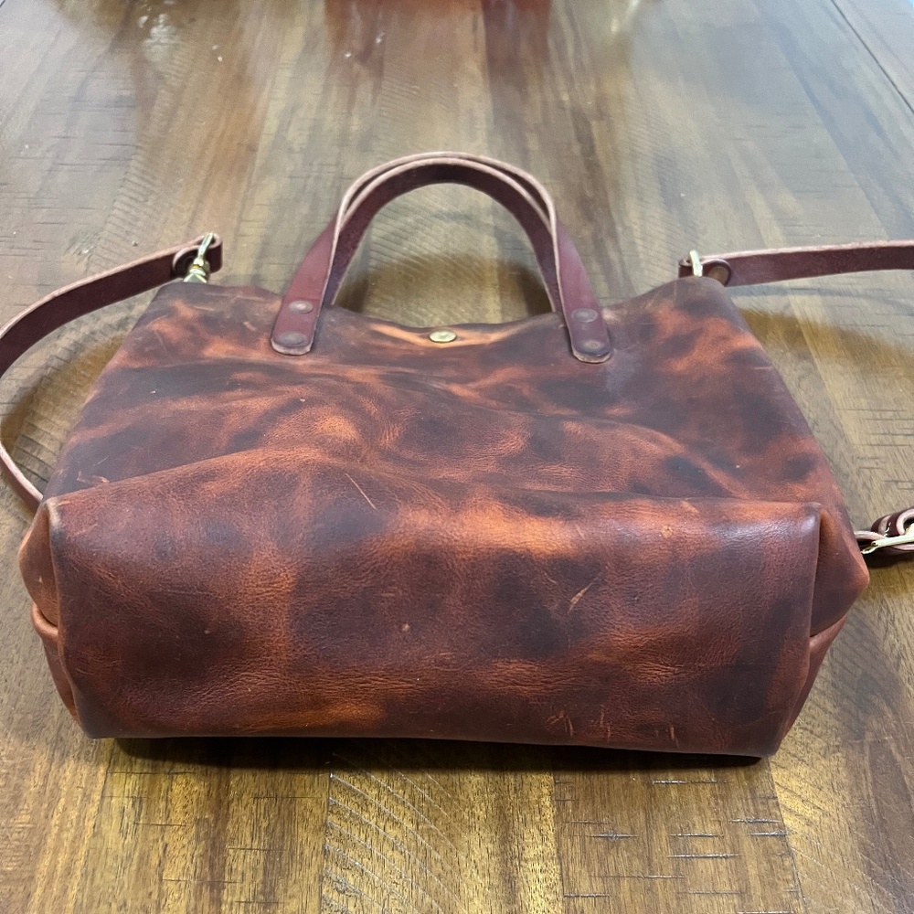 EUC KMM&Co. Copper Marbled (not sure of name) Leather Mini Tote with Strap - Picture 3 of 4